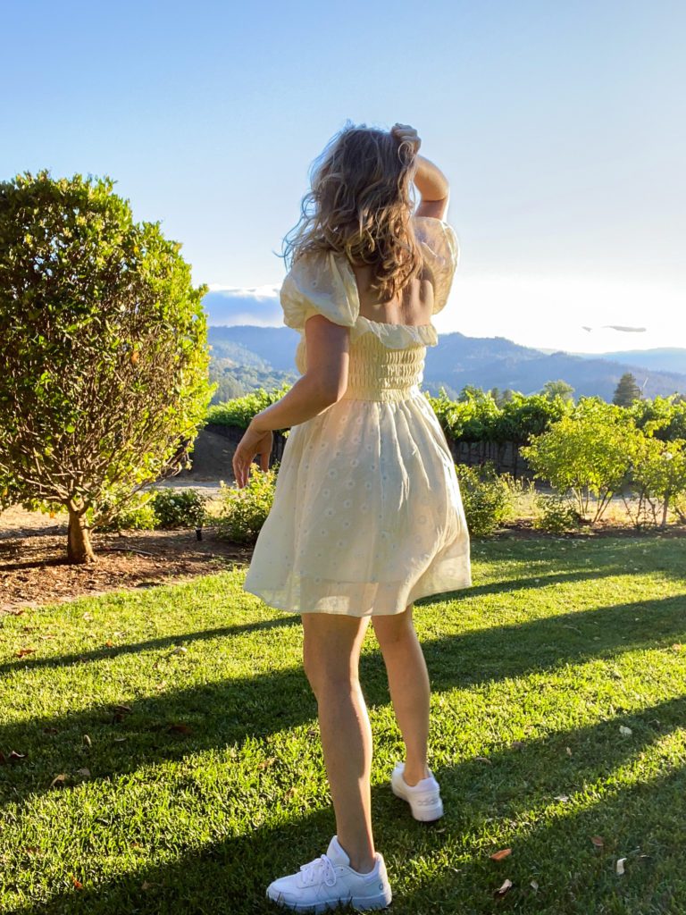 Yellow Mini Cottagecore Dress with Daisies